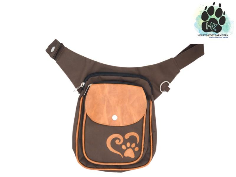 Gassi-Tasche Wasserabweisend  (Nylon Braun-cognac) Pfote im Herz